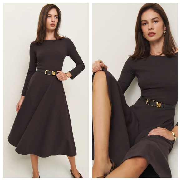 Reformation Wiley Knit Cotton Black Midi Dress - Picture 1 of 11
